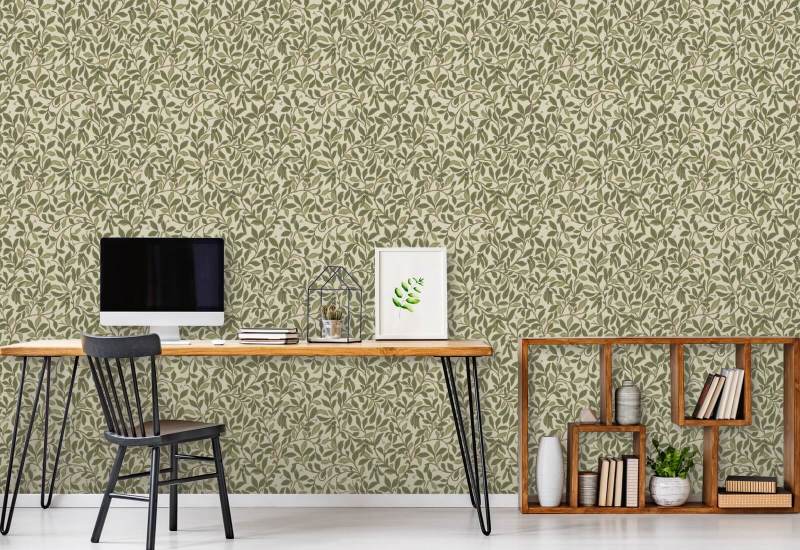 Leaf and Pod Taupe Green Wallpaper