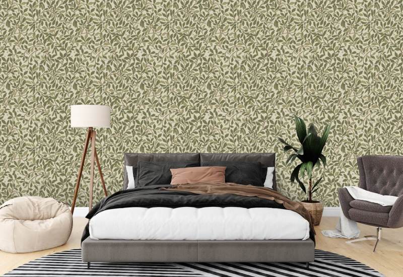 Leaf and Pod Taupe Green Wallpaper