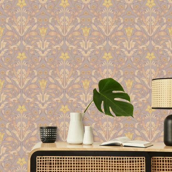 Ribbon Lily Dusty Lilac Wallpaper
