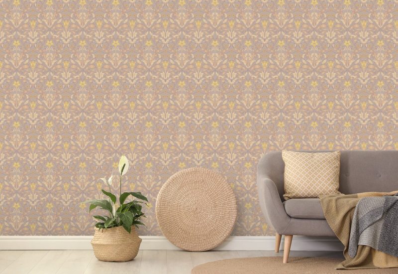 Ribbon Lily Dusty Lilac Wallpaper