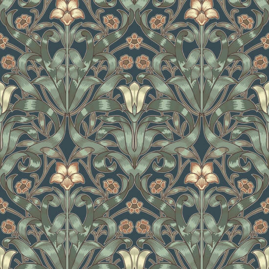 Ribbon Lily Oxford Blue Wallpaper