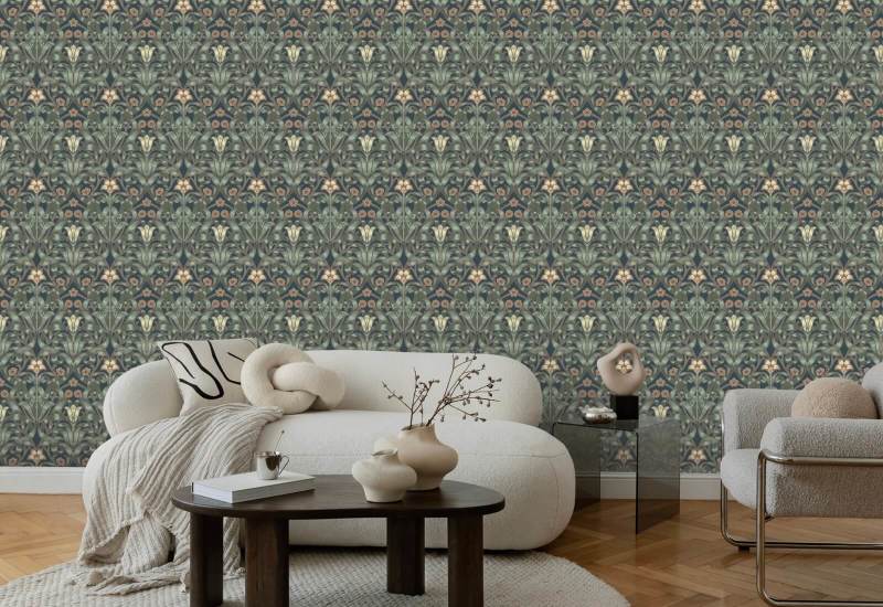 Ribbon Lily Oxford Blue Wallpaper