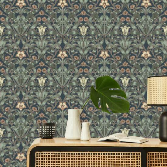 Ribbon Lily Oxford Blue Wallpaper