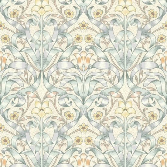 Ribbon Lily Silvered Blue Wallpaper