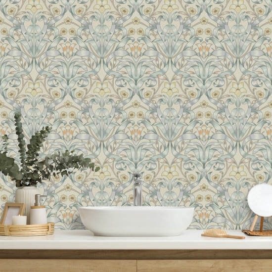Lint Lily Verzilverd blauw behang