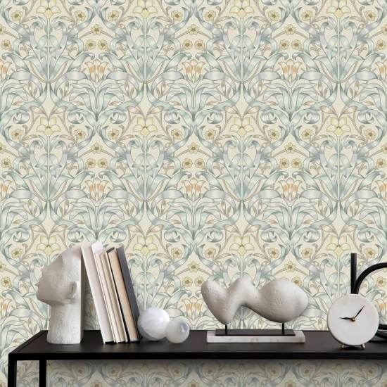Ruban Lily Papier peint bleu argenté