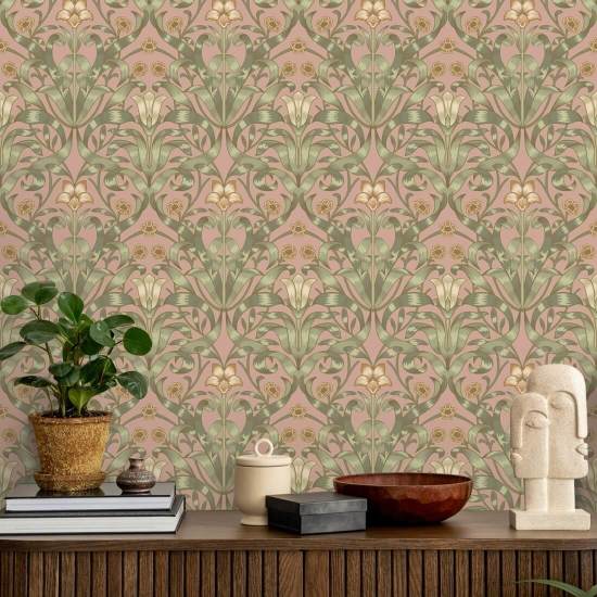 Ribbon Lily Sunset Pink Wallpaper