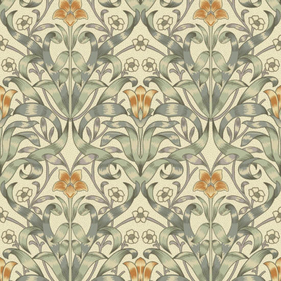 Ribbon Lily Traditional Taupe Wallpaper
