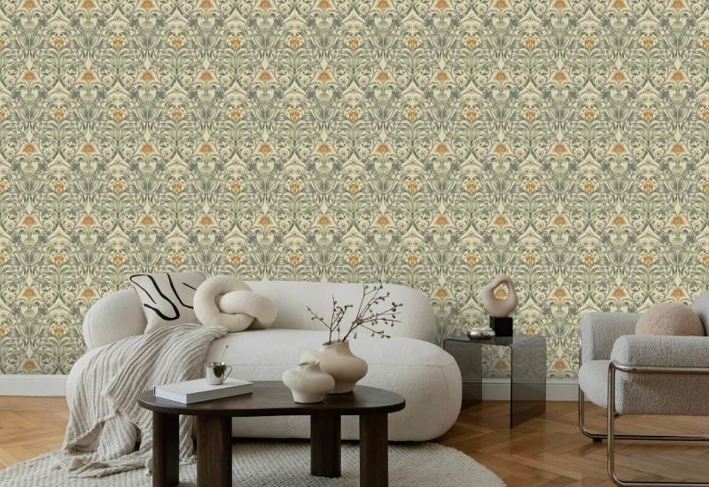 Ribbon Lily Traditional Taupe Wallpaper