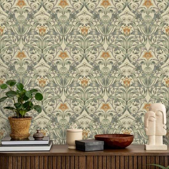 Ruban Lily Papier peint taupe traditionnel