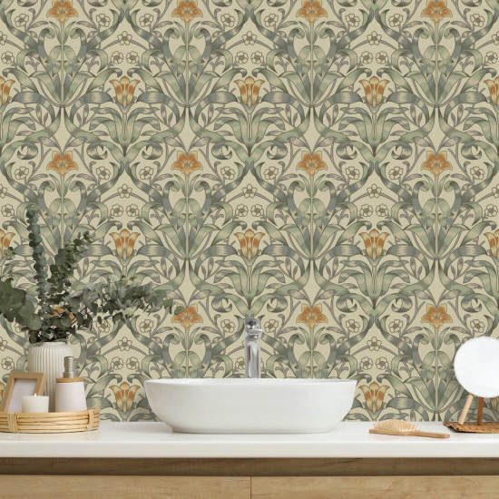 Ribbon Lily Traditional Taupe Wallpaper