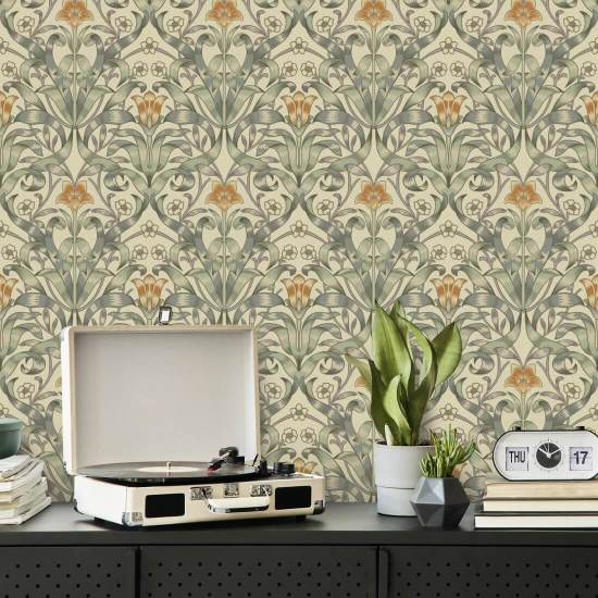 Ruban Lily Papier peint taupe traditionnel