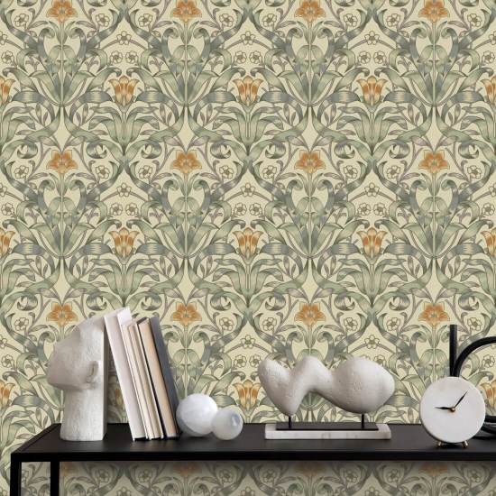 Ribbon Lily Traditional Taupe Wallpaper