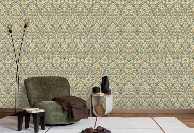 Ribbon Lily Traditional Taupe Wallpaper