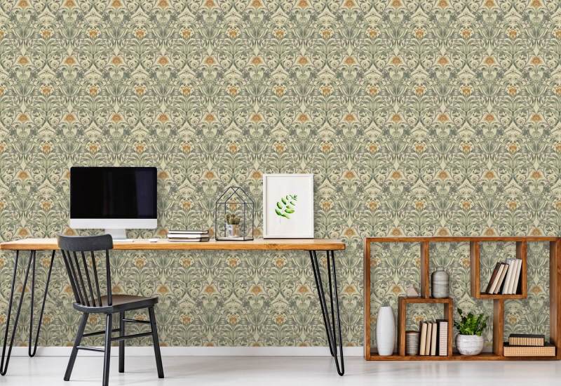 Ribbon Lily Traditional Taupe Wallpaper