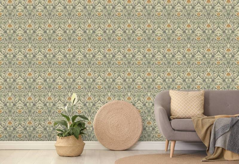 Lírio de fita Papel de parede tradicional taupe