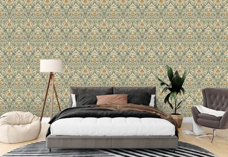 Ribbon Lily Traditional Taupe Wallpaper