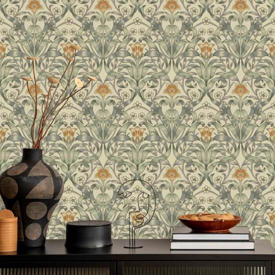Lírio de fita Papel de parede tradicional taupe