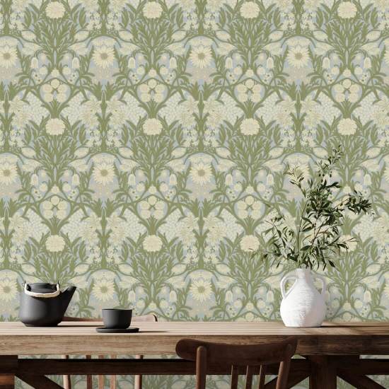 Wild Meadow Afternoon Green Wallpaper