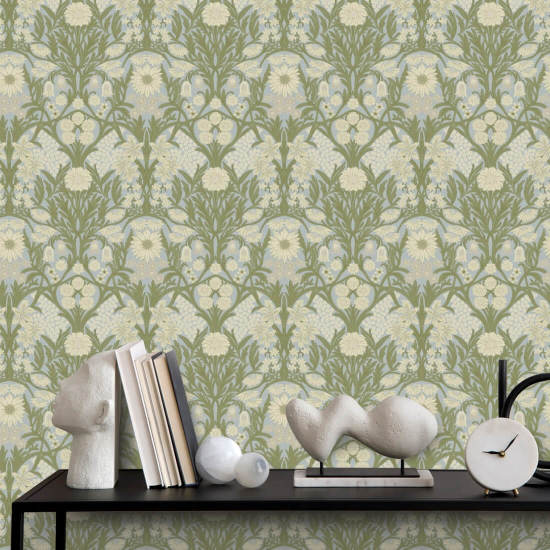 Wild Meadow Afternoon Green Wallpaper