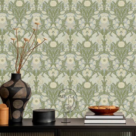 Wild Meadow Afternoon Green Wallpaper