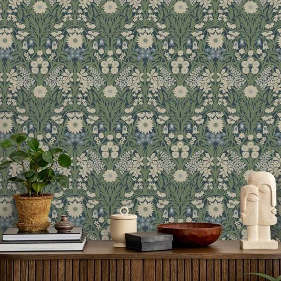 Wild Meadow Moonlit Green Wallpaper