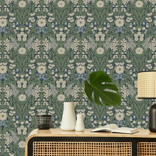 Wild Meadow Moonlit Green Wallpaper