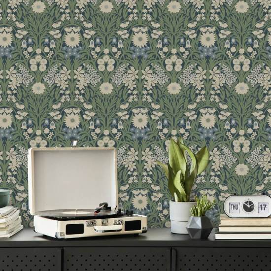 Wild Meadow Moonlit Green Wallpaper