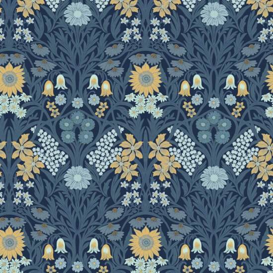 Wild Meadow Navy Indigo Wallpaper