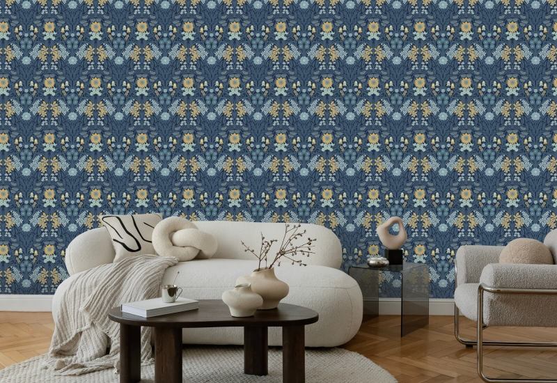 Wild Meadow Navy Indigo Wallpaper