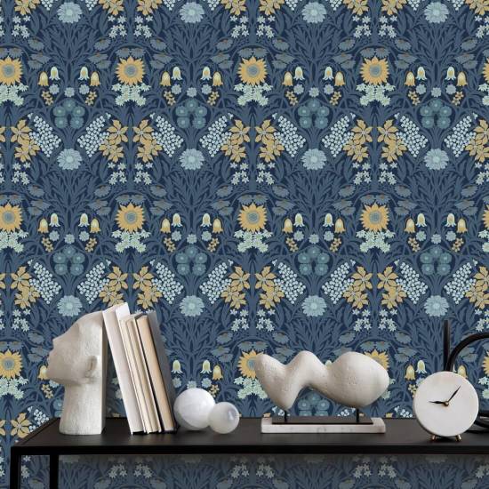Wild Meadow Navy Indigo Wallpaper