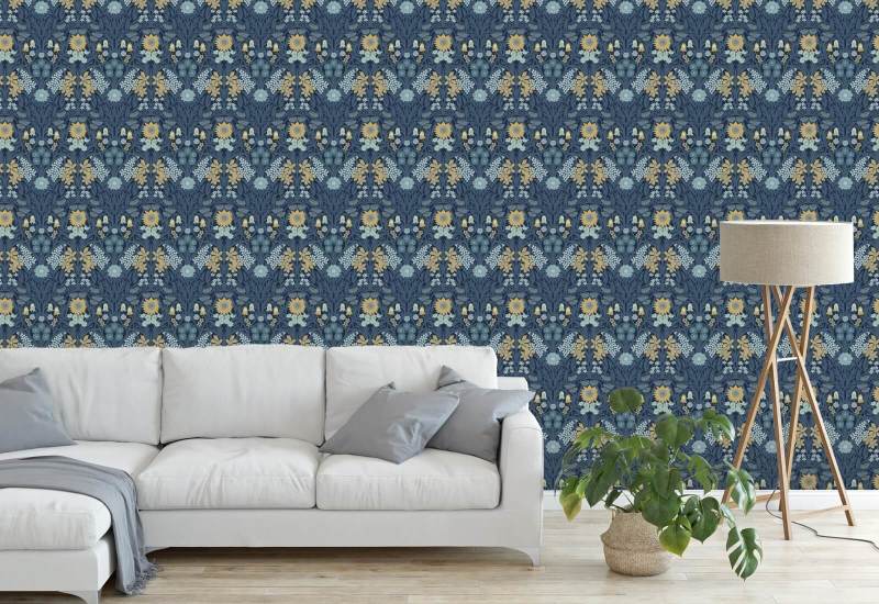 Wild Meadow Navy Indigo Wallpaper