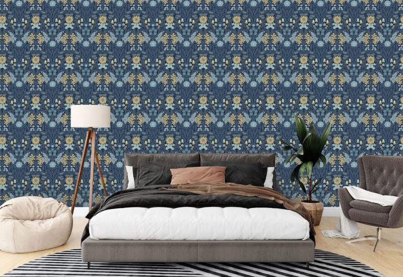 Wilde weide Marineblauw Indigo-behang