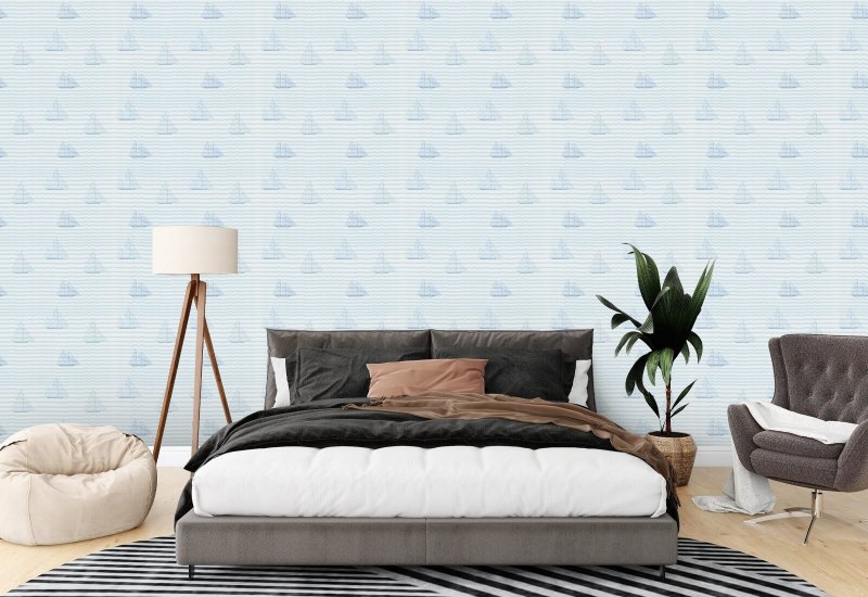 Voiliers Papier peint bleu