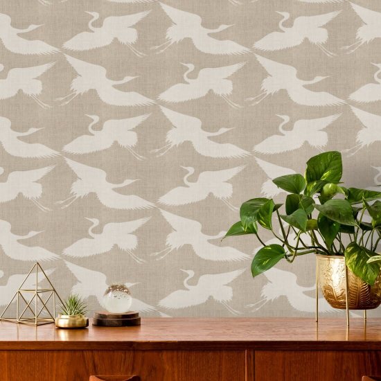 Paper Cranes Raw Linen Wallpaper