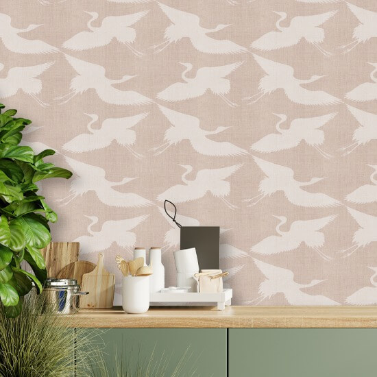 Paper Cranes Sunlit Rose Wallpaper