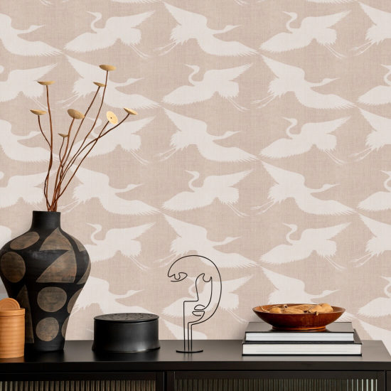 Paper Cranes Sunlit Rose Wallpaper