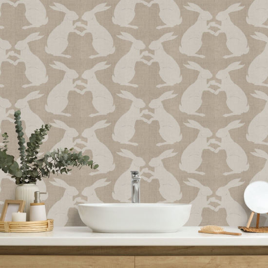 Paper Rabbits Raw Linen Wallpaper
