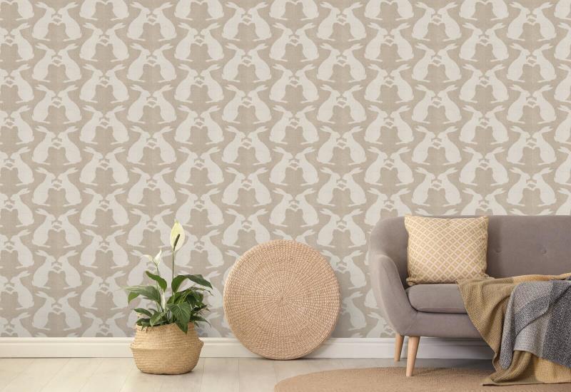 Paper Rabbits Raw Linen Wallpaper