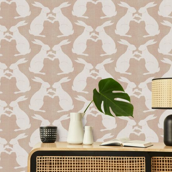 Paper Rabbits Sunlit Rose Wallpaper