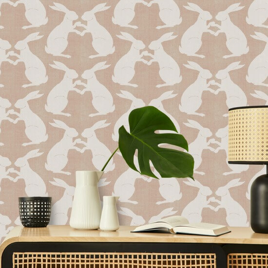 Paper Rabbits Sunlit Rose Wallpaper