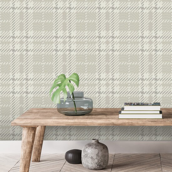 Clark Plaid Berteau Beige Wallpaper