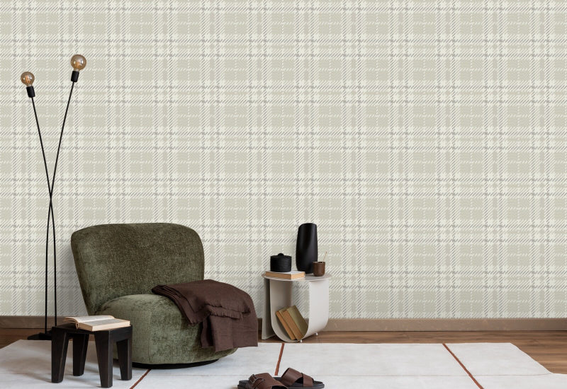 Clark Plaid Berteau Beige Wallpaper