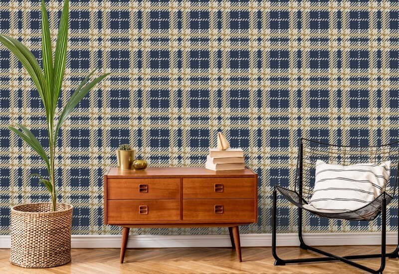 Clark Plaid Navy Gold Coast Wallpaper