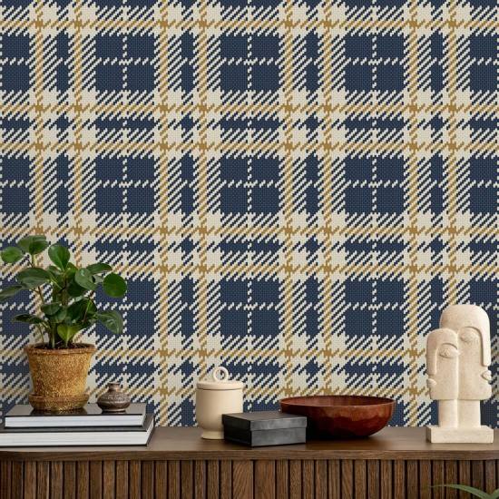 Clark Plaid Navy Gold Coast Wallpaper
