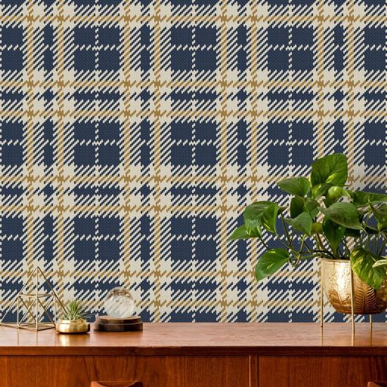 Clark Plaid Navy Gold Coast Wallpaper