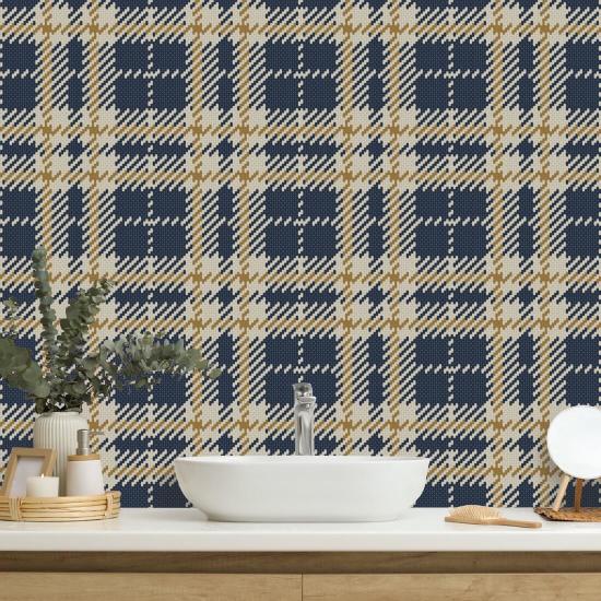 Plaid Clark Carta da parati Navy Gold Coast