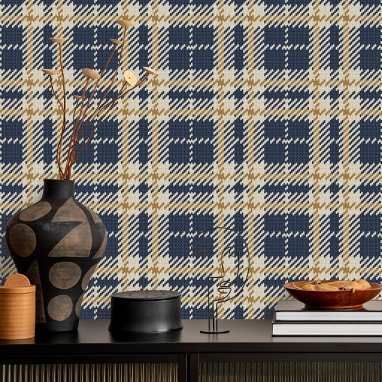 Clark Plaid Navy Gold Coast Wallpaper