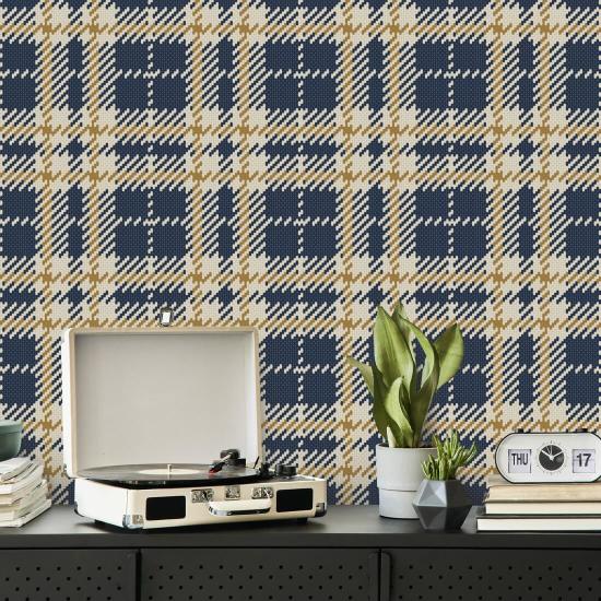 Clark Plaid Navy Gold Coast Wallpaper