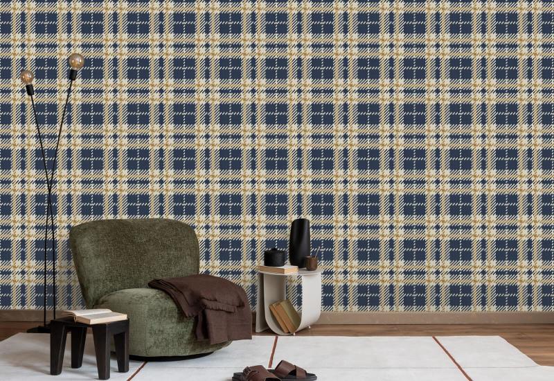 Clark Plaid Navy Gold Coast Wallpaper